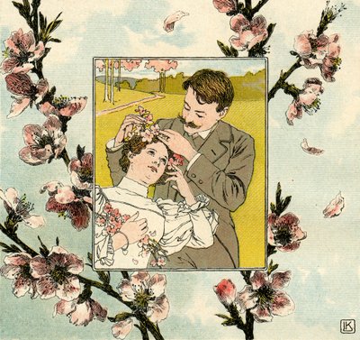 رجل يضع زهر الربيع في شعر الشابة بواسطة ليو كينرادل