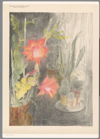 الأواني مع الصبار والنبات في الإزهار بواسطة ليو فيسر