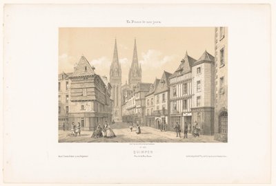 منظر لشارع Kéréon والكاتدرائية في Quimper كيمبر. Vue de la rue Kerion (العنوان على الكائن) فرنسا المعاصرة (عنوان المسلسل) La France de nos jours (عنوان السلسلة على الكائن) بواسطة فريك فرير