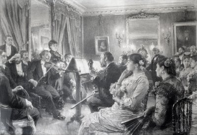 الرباعية أو المساء الموسيقي في بيت أموري دوفال ، 1881 (فحم على ورق) بواسطة ليون أوغسطين ليرميت
