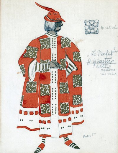 تصميم أزياء مسرحية "استشهاد القديس سيباستيان" بقلم غابرييل دانونزيو - باكست ، ليون (1866-1924) - 1922 - ألوان مائية ، غواش على الورق - 28 × 21 - مجموعة خاصة بواسطة ليون باكست