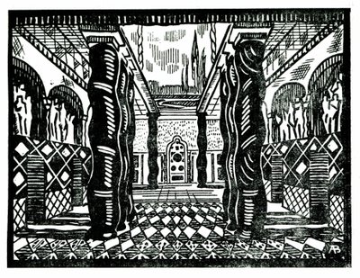 سينوغرافيا ليون باكست (1866-1924) ، رسام ومصمم ديكور روسي للفصل الثالث من "استشهاد القديس سيباستيان" لكلود ديبوسي (1862-1918) ، ليبريتو لغابرييل دانونزيو. القرن ال 20. بواسطة ليون باكست