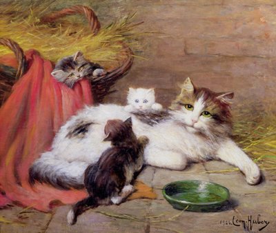 قطة مع قطط صغيرة ، 1924 بواسطة Leon Charles Huber
