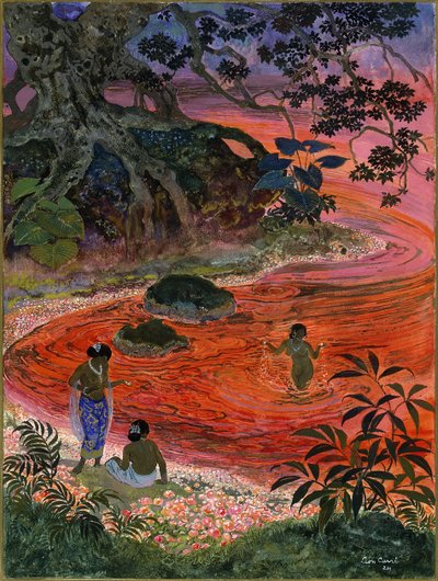 رسم توضيحي من كتاب "Le Chariot de Terre Cuite" بقلم فيكتور باروكان بواسطة ليون جورج كار
