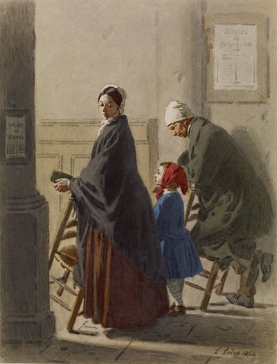 رجل وامرأة وفتاة في الصلاة في الكنيسة ، 1864 (مرحاض وجرافيت على ورق) بواسطة ليون هنري أنطوان لوار