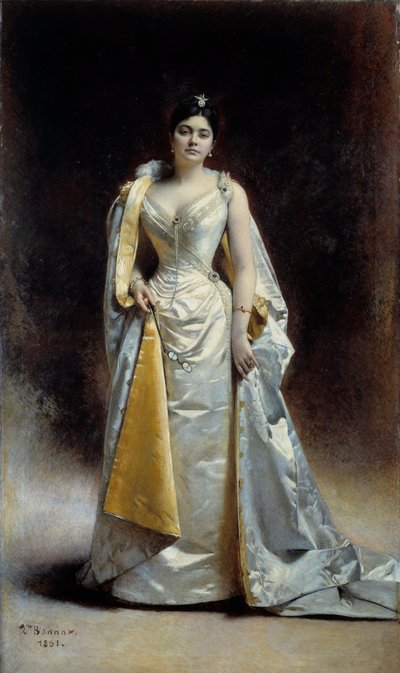 صورة كاملة الطول لمدام ألبرت كاهين دانتويرب لوحة ليون بونات (1833-1922) 1891 صن. 1.34x2.27 م بايون ، متحف بونات بواسطة ليون جوزيف فلورنتين بونات