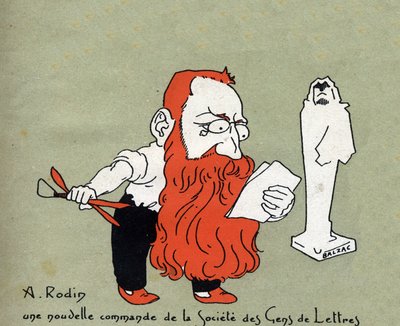 رسم كاريكاتوري لأوغست رودين بتكليف جديد من Societe des gens de lettres (نحت بواسطة Balzac) - رسم توضيحي لـ Leon Lebegue (1863-1944) - نقش في "" Le sun-du-dimanche " بواسطة ليون ليبيجو
