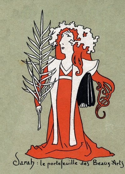 رسم كاريكاتوري لهنرييت روزين برنارد ديت سارة برنهارد (1844-1923) كمحفظة للفنون الجميلة - رسم توضيحي ليون ليبيجو (1863-1944) - نقش في "" Le sun-du-dimanche " بواسطة ليون ليبيجو