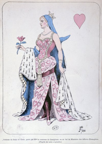 لا كاستيجليون ترتدي ملابس ملكة القلوب في حفل لوزارة الخارجية في باريس بواسطة ليون ليبيجو