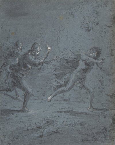 مشهد ليلي مع جنود يطاردون الهارب مارك الرابع عشر ، 5-52 ، 1611-1674. بواسطة ليونارد برامر