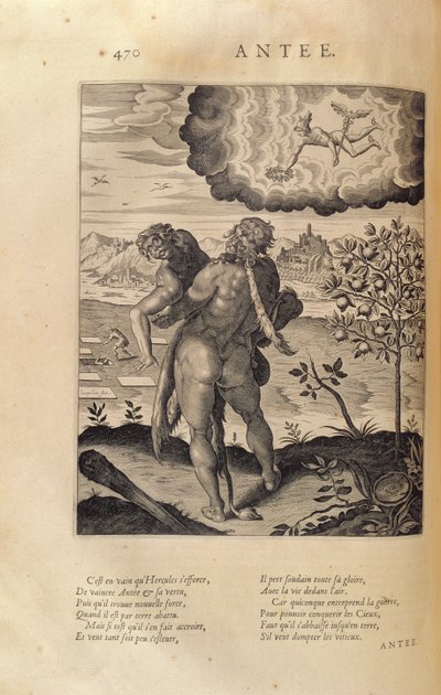 هرقل يذبح Antaeus ، من "Les Images ou Tableaux de Platte Peinture des Deux Philostrates Sophistes Grecs" ، بواسطة Blaise de Vigenere (1523-96) باريس ، 1615 بواسطة ليونارد جوتييه