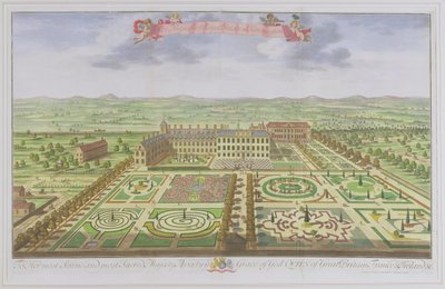 القصر الملكي لجلالة الملكة في كنسينغتون ، من "مسح لندن" الذي نقشه يوهانس كيب (c.1652-1722) ، 1730 (نقش الألوان) بواسطة ليونارد كينيف