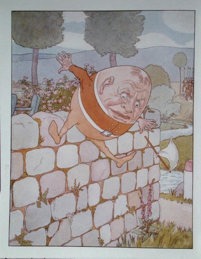 هامبتي دمبتي ، رسم توضيحي من "Alice Thopped the Looking-Glass" بقلم لويس كارول (1832-98) نُشر في لندن بواسطة ليونارد ليزلي بروك