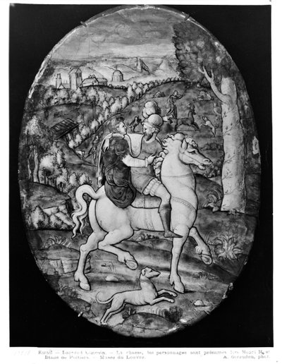 الصيد ، صورة يفترض أن يكون هنري الثاني (1519-59) وديان دي بواتييه (1499-1566) (مينا) بواسطة ليونارد ليموزين
