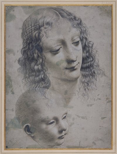 The head of a woman and the head of a baby (metal-point on grey prepared paper) بواسطة ليوناردو دا (من أتباع) فينشي