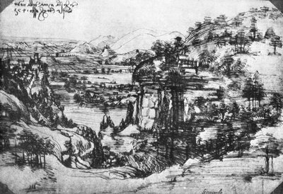 رسم تخطيطي لإطلالة على الريف ، القرن الخامس عشر ، 1930. بواسطة ليوناردو دا فينشي