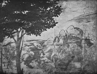 عشق المجوس - معركة الفرسان في المسافة على اليمين ، c1481 1945 بواسطة ليوناردو دا فينشي