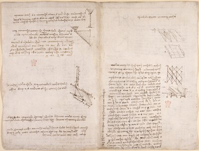 Arundel 263، f.120v، f.121 ملاحظات ومخططات حول الميكانيكا ، فيما يتعلق بسرعة السوائل ، حوالي 1503-6 (قلم حبر وحبر على ورق) بواسطة ليوناردو دا فينشي