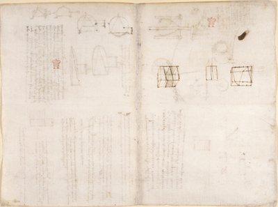 Arundel 263، f.130v، f.133 صفحة فارغة مع رسوم بيانية ، من "Codex Arundel" (قلم وحبر على ورق) بواسطة ليوناردو دا فينشي