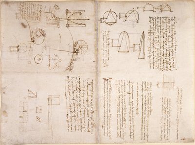 Arundel 263، f.133v، f.130r ، ملاحظات ، اسكتشات تخطيطية ومخططات من "Codex Arundel" (قلم وحبر على ورق) بواسطة ليوناردو دا فينشي