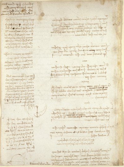 Arundel 263، f.151v ، ملاحظات ومخططات تقريبية من "Codex Arundel" (قلم حبر وحبر على ورق) بواسطة ليوناردو دا فينشي