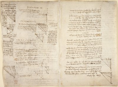 Arundel 263، f.217v، f.216 ملاحظات ومخططات من "Codex Arundel" (قلم وحبر على ورق) بواسطة ليوناردو دا فينشي