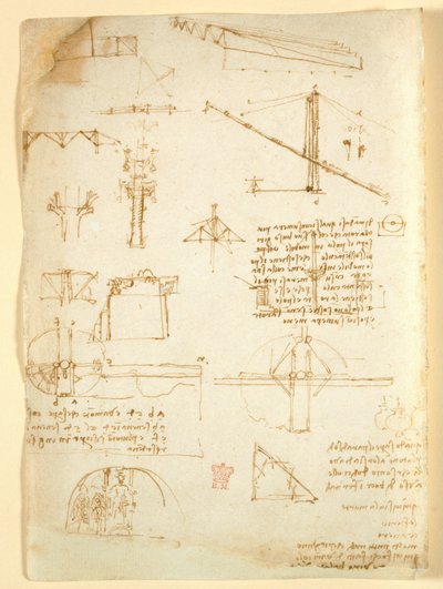 Arundel 263 f.231v ، ملاحظات ورسومات حول الميكانيكا ، من "Codex Arundel" (قلم وحبر على ورق) بواسطة ليوناردو دا فينشي