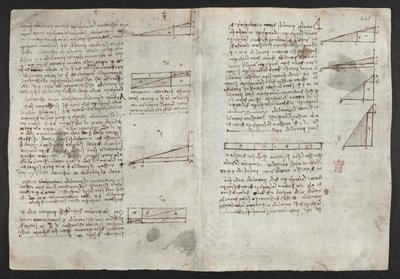 Arundel 263، f.246v رسومات حول القوى والقوى الميكانيكية والإيقاع والجاذبية والحركة والبصريات وعلم الفلك ، مع مقترحات حسابية وهندسية مختلفة ، توضيح من كتاب ليوناردو للملاحظات (حبر على ورق) بواسطة ليوناردو دا فينشي
