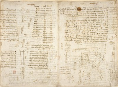 Arundel 263، f.280v، f.279 ملاحظات ، رسوم بيانية وحسابات رياضية ، بعنوان "presspectiva" ، على أهرامات "كاوية" ، من "Codex Arundel" بواسطة ليوناردو دا فينشي
