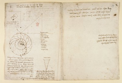 Arundel 263، f.44v، f.59 رسم تخطيطي لعين وأنف وجه في صورة جانبية ؛ ملاحظات حول الماء ، من "Codex Arundel" (قلم وحبر على ورق) بواسطة ليوناردو دا فينشي