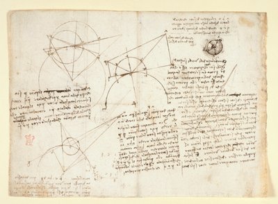 Arundel 263 ، f.64v الجانب الخلفي من ورقة مفردة كبيرة ، كانت مربوطة سابقًا بمحاذاة الحافة اليمنى ومطوية في الكمبيوتر الدفتري. ملاحظات ورسوم بيانية على البصريات ، بخصوص مشكلة ابن الهيثم ؛ رسم تخطيطي لمقلة العين مصحوبة بملاحظات تتعلق بـ L. بواسطة ليوناردو دا فينشي