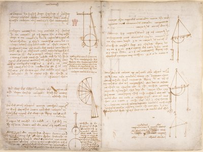Arundel 263، f.67v، f.66 ملاحظات ورسوم بيانية عن الميكانيكا ، من "Codex Arundel" ، c.1503-5 (قلم حبر وحبر على ورق) بواسطة ليوناردو دا فينشي