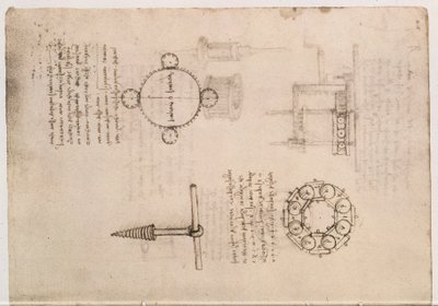 Codex Madrid I f.20, mechanical studies بواسطة ليوناردو دا فينشي