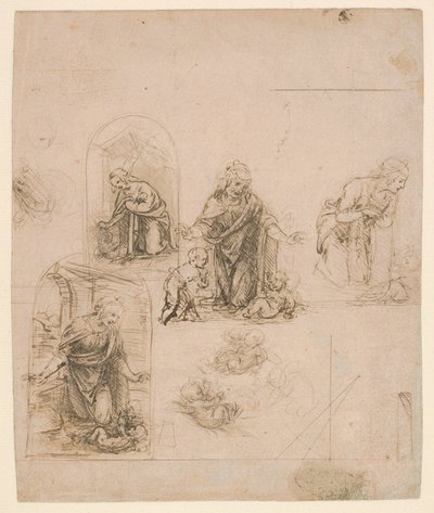 اسكتشات تركيبية للعذراء التي تعبد الطفل المسيح 1480-1485 (silverpoint) بواسطة ليوناردو دا فينشي