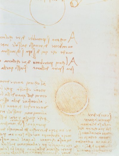 تفاصيل الرسالة. 2r ، من Codex Leicester ، تظهر لمعان القمر الخارجي بواسطة ليوناردو دا فينشي