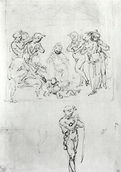 الدراسات التصويرية لعشق المجوس ، c.1481 (قلم وحبر ونقطة معدنية على الورق) بواسطة ليوناردو دا فينشي