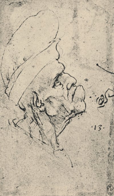 صورة بشعة لرجل يرتدي قبعة إلى اليمين ، c1480 1945 بواسطة ليوناردو دا فينشي