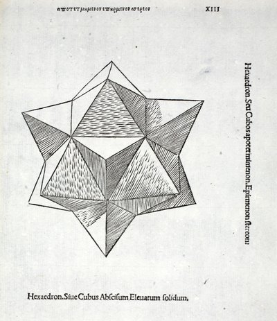 تم رفع Hexaedron بالكامل من "النسبة الإلهية" بواسطة Luca Pacioli (c.1445-1517) ، في الأصل حانة. البندقية ، 1509 بواسطة ليوناردو دا فينشي