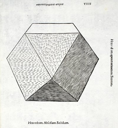 قطع Hexaedron بالكامل من "النسبة الإلهية" من قبل Luca Pacioli (c.1445-1517) ، في الأصل حانة. البندقية ، 1509 بواسطة ليوناردو دا فينشي
