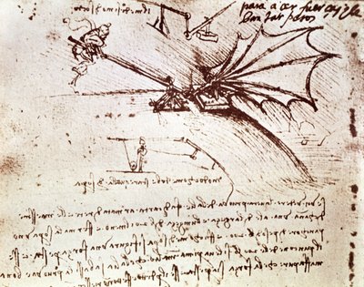 MS B fol.88v Testing the load tolerance of a wing بواسطة ليوناردو دا فينشي