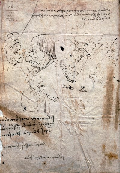 الرسوم الكاريكاتورية للذكور وقائمة المكتبة ، Codex Trivulzianus بواسطة ليوناردو دا فينشي