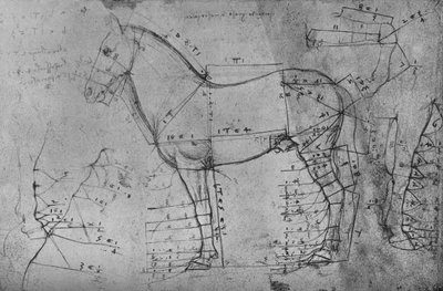 رسم مقيس لحصان في بروفايل إلى اليسار ، c1480 1945 بواسطة ليوناردو دا فينشي