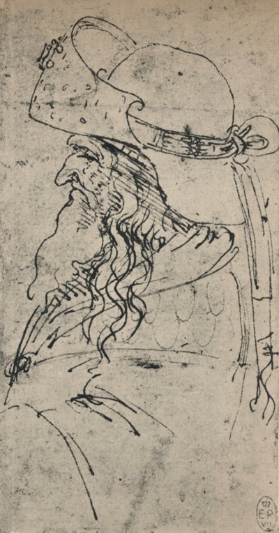 الملف الشخصي على يسار رجل عجوز في قبعة كبيرة ، c1480 1945 بواسطة ليوناردو دا فينشي
