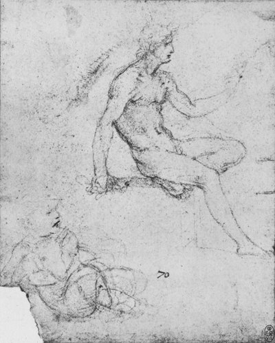 يجلس عاريا مع طفل مع خروف ، c1480 1945 بواسطة ليوناردو دا فينشي
