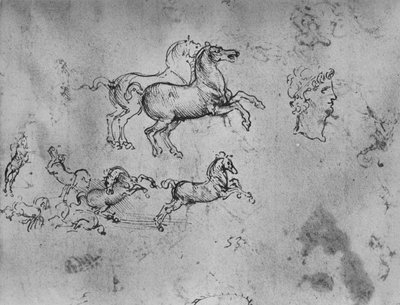 دراسة الخيول الراكضة والرأس ، c1480 1945 بواسطة ليوناردو دا فينشي