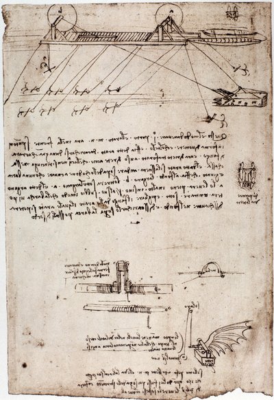 دراسة لكراكة بحرية ليونارد دي فينشي (ليوناردو دافنشي) (1452 - 1519). الرسم بالقلم والحبر. بواسطة ليوناردو دا فينشي