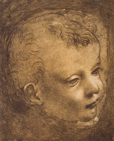 دراسة وجه الرضيع سانت جون لمادونا الصخور ؛ رسم ليوناردو دا فينشي. اللوفر ، باريس بواسطة ليوناردو دا فينشي