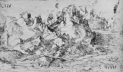 منظر فوق وادي مع جبال ما وراءها ، c1480 1945 بواسطة ليوناردو دا فينشي