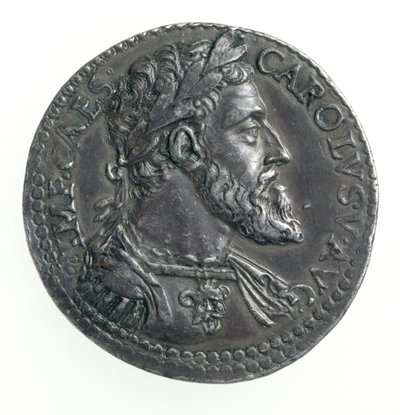 Testone of Charles V (1500-58) دوق ميلان ، محفور بواسطة Dye ، 1535-56 (الوجه) (الفضة) (للخلف انظر 168055) بواسطة Leone Leoni