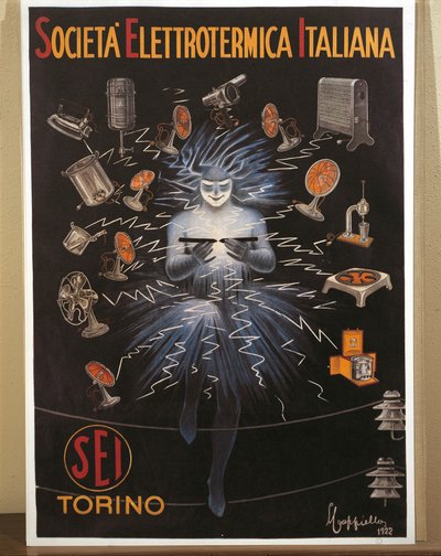 Colour lithograph by Leonetto Cappiello, SEI, Electroheat Italian Company advertising poster بواسطة ليونيتو كابيلو